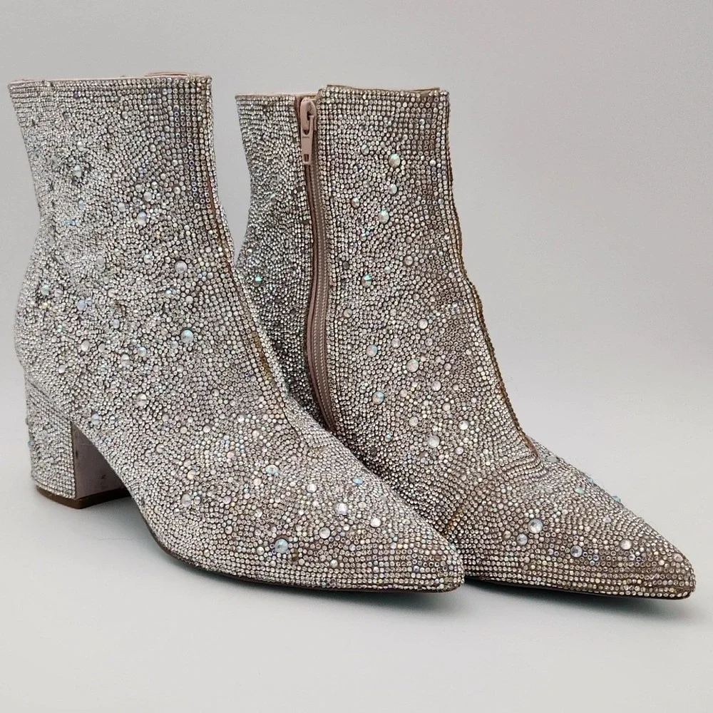 Betsey Johnson Kyla Ankle Booties Women 10 Blue Rhinestone Western Glam SB-KYLA